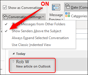 turn off threading in outlook for mac